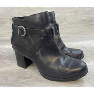 Born Carabel Women's Boot Black Leather 6 Zip Heeled Biker Casual Ankle Bootie